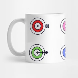 red blue pink green archery target design Mug